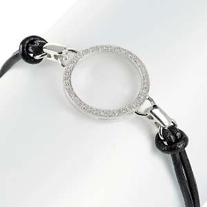 Diamond Sterling Silver Circle Design 7 Leather Cord Bracelet  