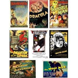  CLASSIC HORROR MOVIE POSTERS On 8 Magnet Set   WoW 