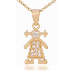 Little People For Hope Girl Pendant with White CZ in Gold Plating 18 