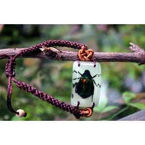  Real Amber Insect Bracelet Jewelry Green Beetle (Glow in 