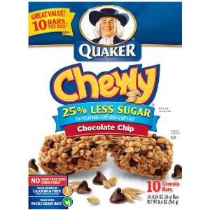   Granola Bars 25% Less Sugar Chocolate Chip, 10 Count Box (Pack of 6