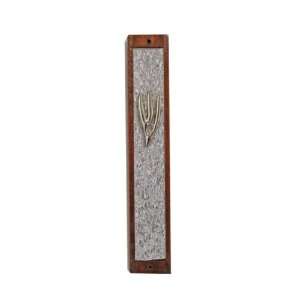  Wood Mezuzah with Wood Frame, Silver Shin and Metal Plate 