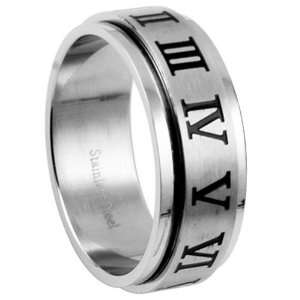 Roman Numeral Spinner Stainless Steel Ring   Size 12