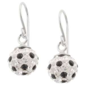    Sterling Silver Black and White Crystal Ball Drop Earrings Jewelry