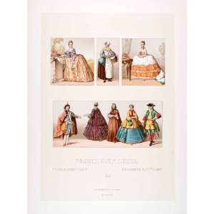 1888 Chromolithograph 18th Century Noble France Costume Casaquin Dress 
