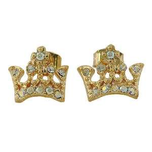  Doublju   1cm Crown earring Studded With Rhinestone(RHE01 