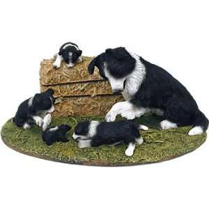  Border Collie and Pups on the Farm Statue