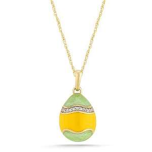 10k Yellow Gold Green and Yellow Enamel Easter Egg with Diamond Accent 