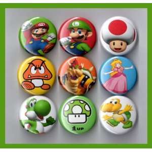  Super Mario Bros Set of 9   1 Inch Buttons Everything 