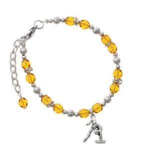 Gymnast Balance Beam Yellow Czech Glass Beaded Charm Bracelet [Jewelry 