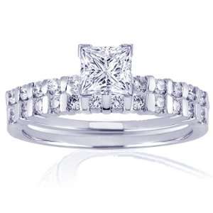   Princess Cut Diamond Wedding Rings Set VS1 GIA COLOR E CUT: EXCELLENT
