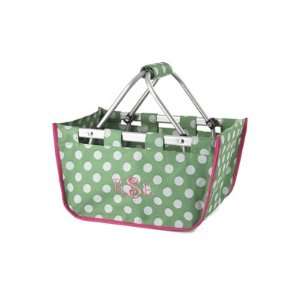 Small Green & White Polka Dots with Pink Trim Market Tote 