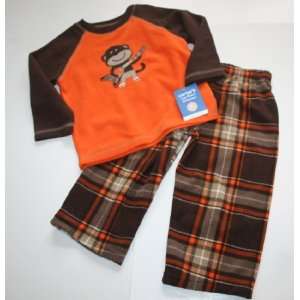  Sleepwear 2 Piece Pajama Set   Size: 2T Brown/Orange/Plaid/Monkey