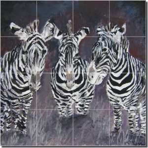 Zebras by Derek McCrea   Animals Ceramic Tile Mural 24 x 24 Kitchen 