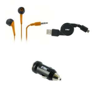 6425 3.5mm Stereo Earbud Headphones (Orange) + USB Car Charger Adapter 
