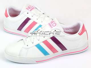 Adidas SE Daily Qt White/Blue/Pink/Purple 2012 Womens Leather Casual 