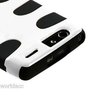   XT912 Verizon FishBone Hard Hybrid Case Silicone White/Black  
