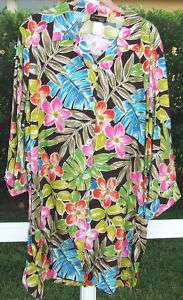 ROXANNE CLASSIC FLORAL MULTICOLOR ALL RAYON COVER UP BIG SHIRT TOP 
