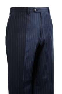 Ralph Lauren Mens Suit Two Button Flat Front Navy blue Stripe 100 % 