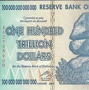 100 TRILLION ZIMBABWE DOLLAR MONEY CURRENCY P~91 NEW UNC **FREE 