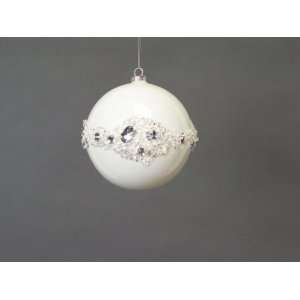 Pack of 4 Snow Drift Jewel Encrusted White Glass Ball 