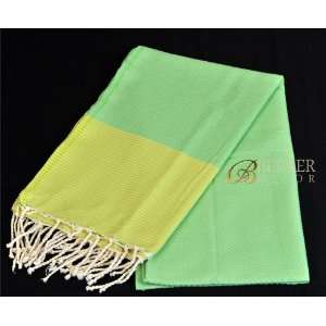   Anise Green Cotton Towel with Thin Yellow Stripes: Home & Kitchen