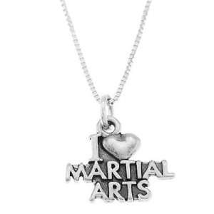  Sterling Silver One Sided I Love Martial Arts Necklace 