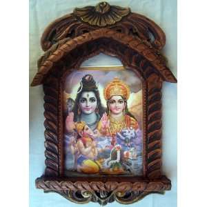Bal Ganesha worshiping Lord Shiva & Maa Parvati poster painting in 