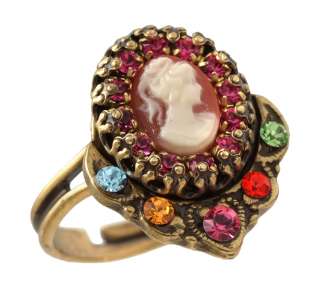 Lady Cameo Michal Negrin Adjustable Ring made with Purple Crystals 