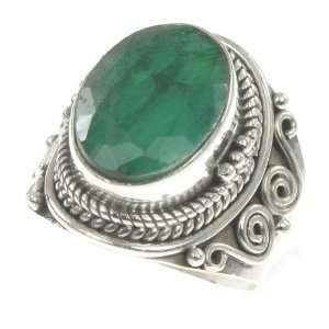   : 925 Sterling Silver Created EMERALD Ring, Size 6.5, 7.55g: Jewelry