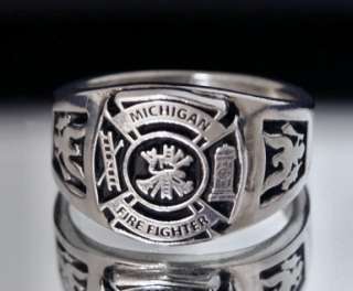 Fireman Ring Michigan Firefighter Maltese Cross Silver  