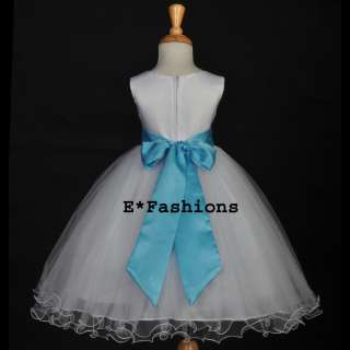 WHITE TURQUOISE BLUE PAGEANT BRIDAL HOLIDAY FLOWER GIRL DRESS 12M 18M 
