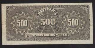 BRAZIL RARE BEAUTY 500 REIS 1894 SERIE 124A NOTE ESTAMPA 3A  