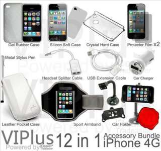 12in1 Accessory Bundle Kit Apple iPhone 4 4S Car Kit Leather Case 