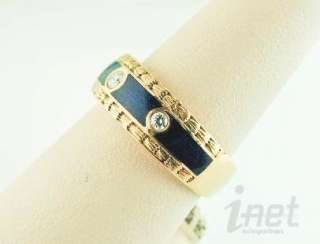 Faberge 18k Yellow Blue Enamel 3 Diamond 0.11ct Ring Sz 7 $3250  