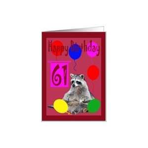  61st Birthday, Raccoon with balloons Card: Toys & Games