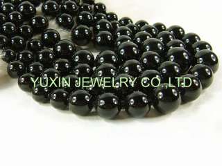 YSS261 Natural black agate onyx round beads necklace  