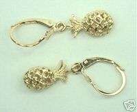 7mm Hawaiian 14k Gold DC Pineapple Leverback Earrings  