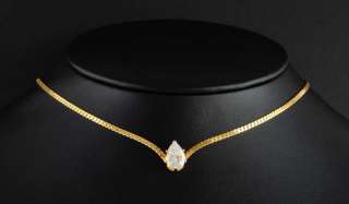 14kt Gold Ep Victorian Link Chain Necklace w/ Clear 2Ct Pear Cz  