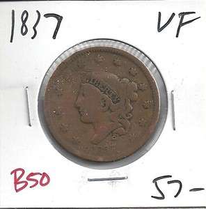 1837 Coronet Head Large One Cent Very Fine B50  