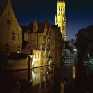  The Belfry of Belfort Hallen Illuminated at Night, Bruges 