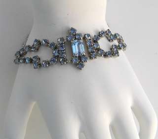 Vintage Signed La Rel Blue Prong Set Rhinestone Bracelet 6 1/2 
