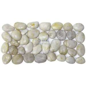  Polished pebble border tile mesh backed sheet in white 