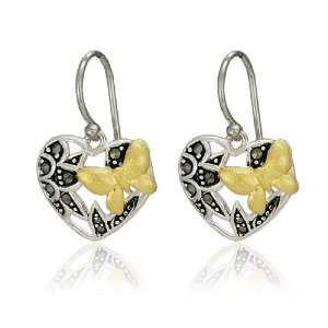  Sterling Silver Marcasite Butterfly Heart Wire Earrings Jewelry