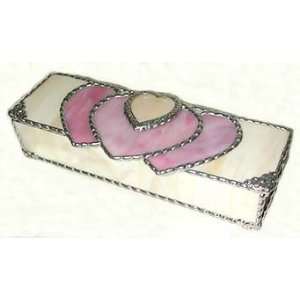  Decorative Stained Glass Jewelry Box   Pink Hearts   3 x 