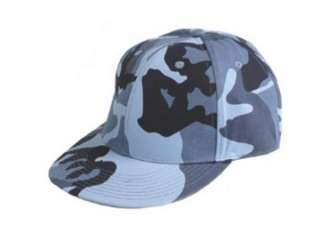 FITTED FLAT BILL FLAT BRIM HAT CAP PLAIN BLUE CAMO XL  