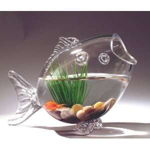 Handblown Glass Fish Bowl, Fish Shaped 12 Length  Kitchen 