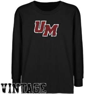  NCAA UMass Minutemen Youth Black Distressed Logo Vintage T 