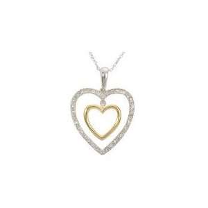  1/7ctw Two Tone Double Heart Diamond Pendant: Jewelry