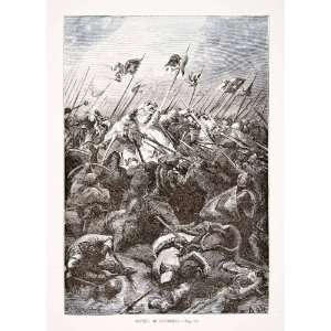 1875 Woodcut Alphonse Neuville Battle Courtrai Golden Spurs Flanders 